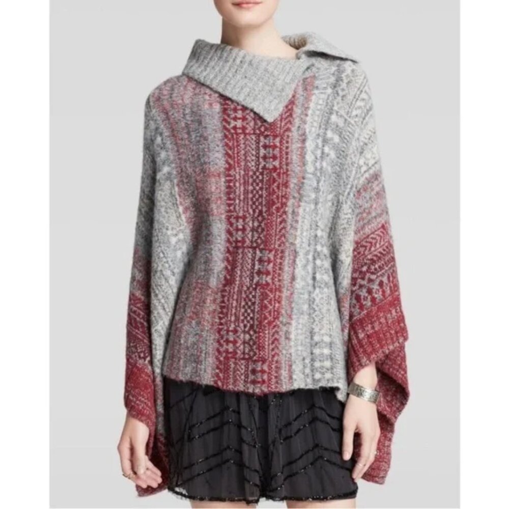Free People Willow Poncho Sweater Button Turtleneck Alpaca Blend size XS - Picture 2 of 7